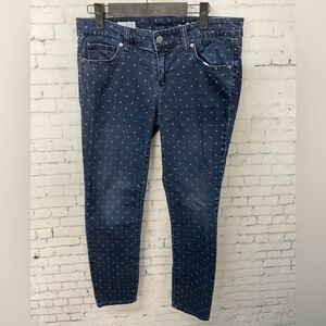 GAP 1969 Women Always Skinny Jean Blue Polka Dot Denim Stretch Pant 27W 4R T2